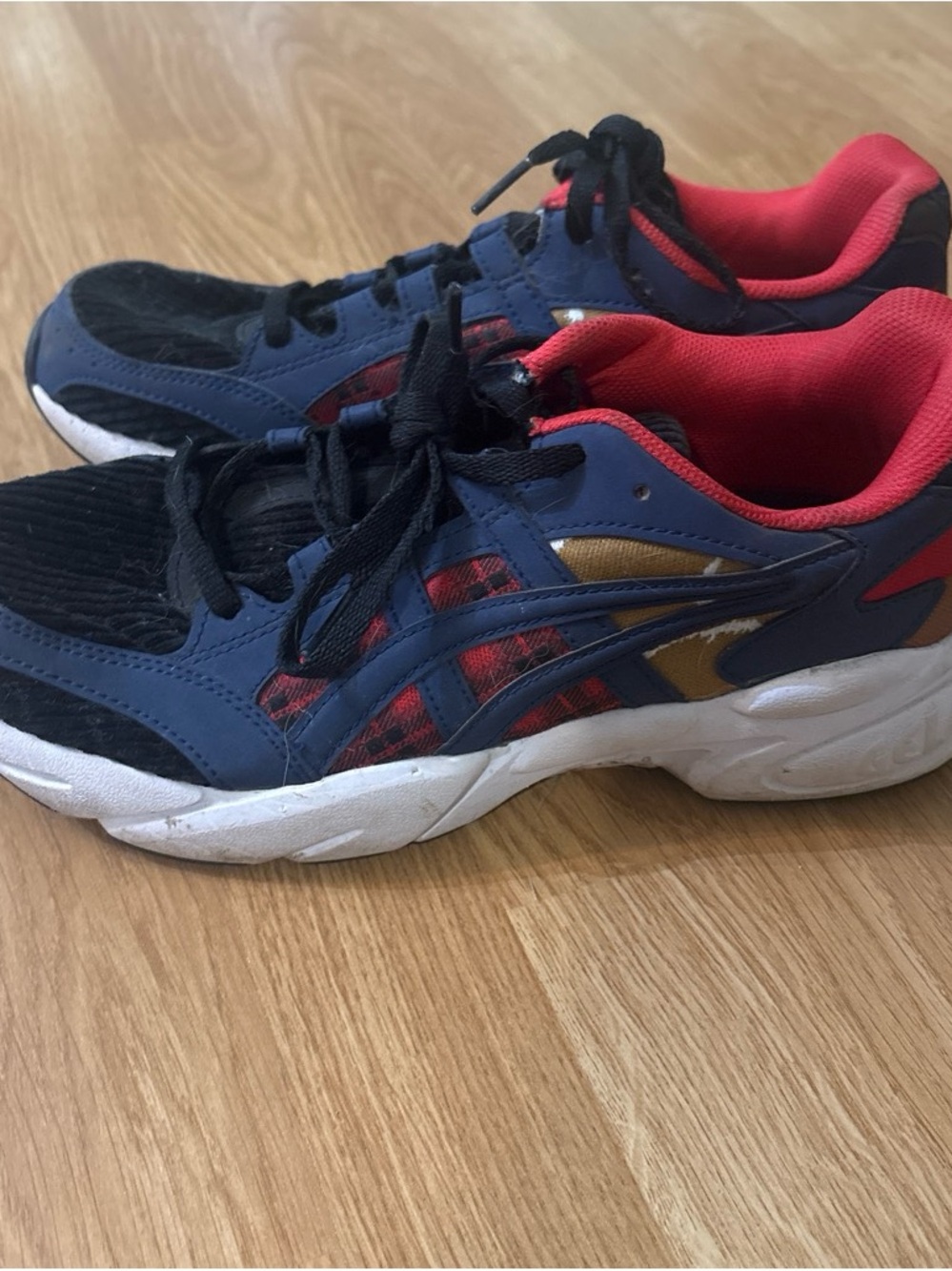 Asics Kids Navy, Black & Red Athletic Sneakers with Gold Accent
